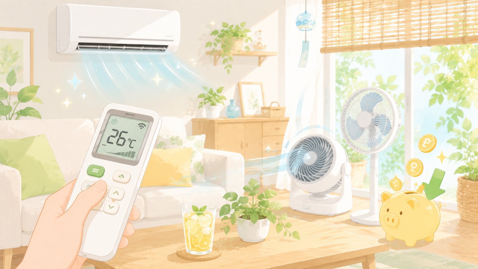 エアコンの設定温度を見直して夏の電気代を節約するイメージ