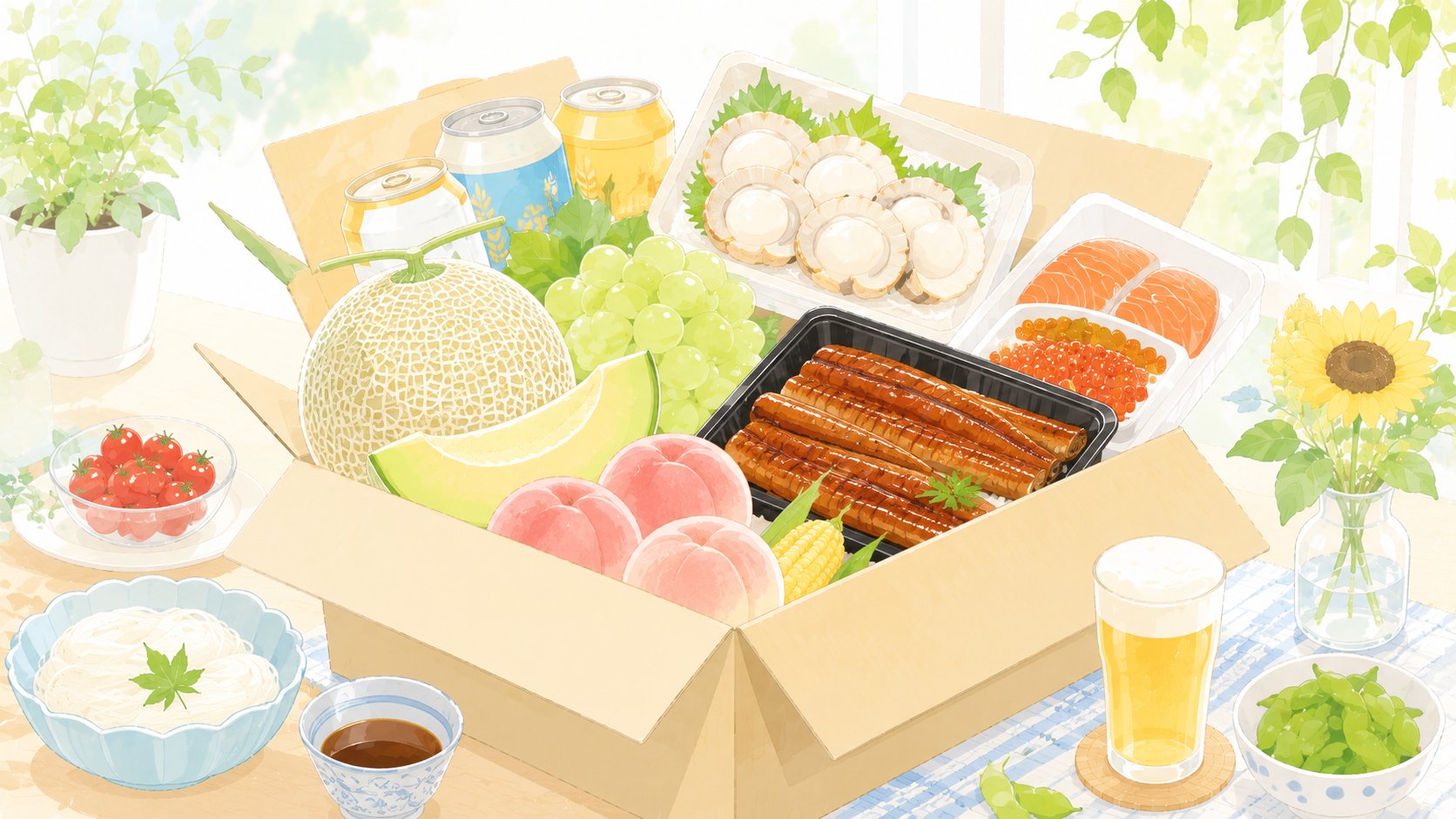 夏のふるさと納税の返礼品（うなぎ・フルーツ・海鮮・ビール）