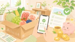 返礼品とスマホで申請するふるさと納税ワンストップ特例のイラスト