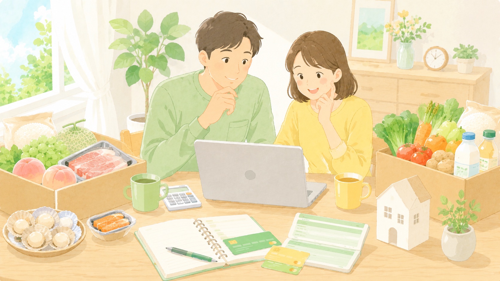夫婦がノートパソコンでふるさと納税の申し込みを確認している